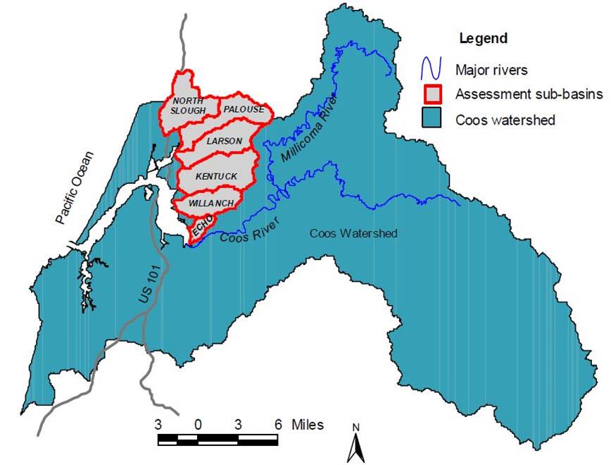 Figure 2. Coos Watershed Association lowland assessment sub-basins . Figure: CoosWA 2006