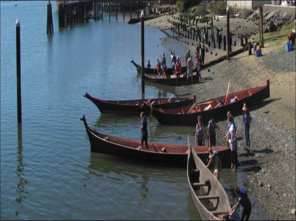Present day “Chinuk” style canoes at the annual Salmon Festival celebration in Coos Bay.  Source: Coquille Indian Tribe