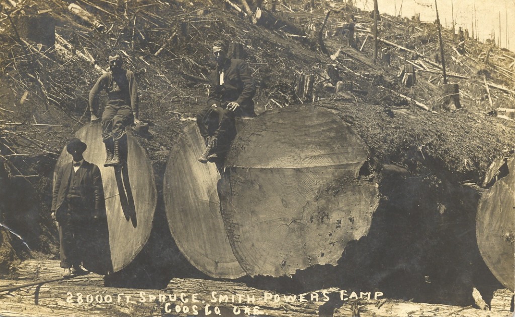 Powers logging camp after felling old-growth spruce trees. Source: Coquille Indian Tribe